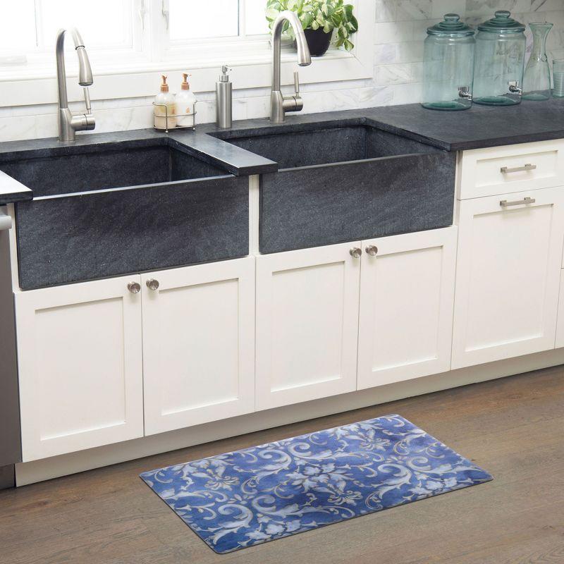 SoHome Cozy Living Watercolor Damask Anti-Fatigue Kitchen Mat, Blue/Gold, 20"x36"