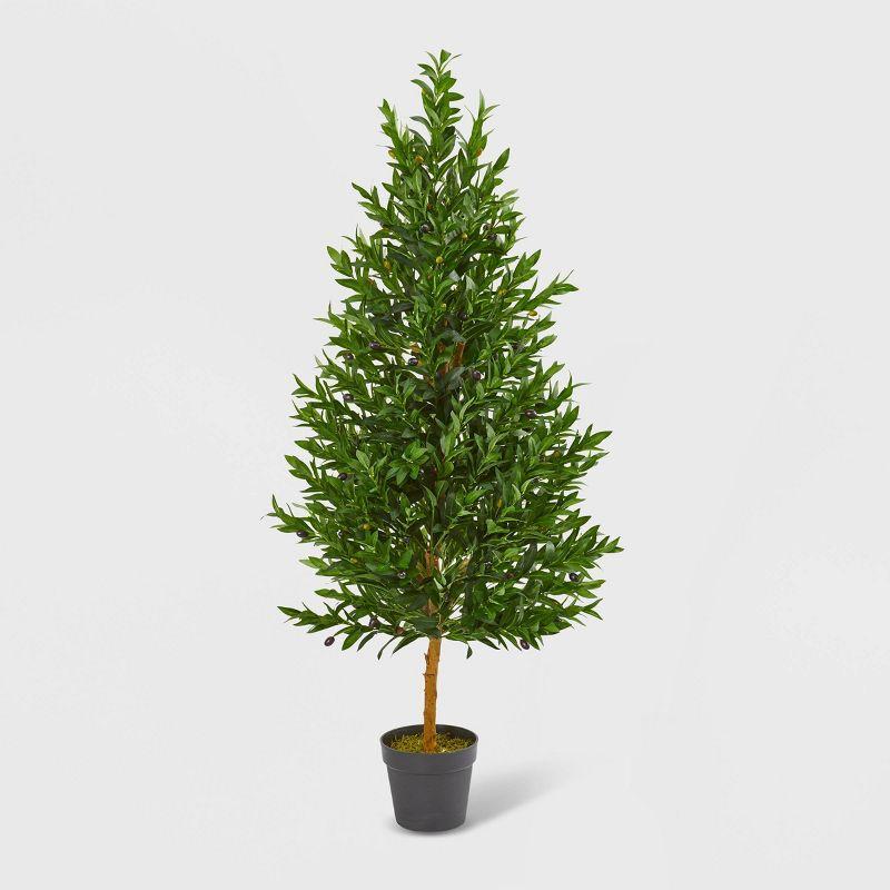 Luminous Silk Outdoor Topiary Tree in Pot with UV-Resistant Foliage, 55"