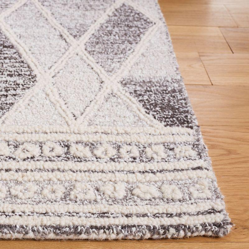 Ivory and Gray Handmade Tufted Wool Abstract Rug