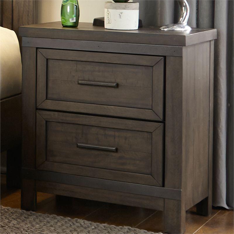 Rustic Brown 2-Drawer Wood Nightstand with Metal Accents