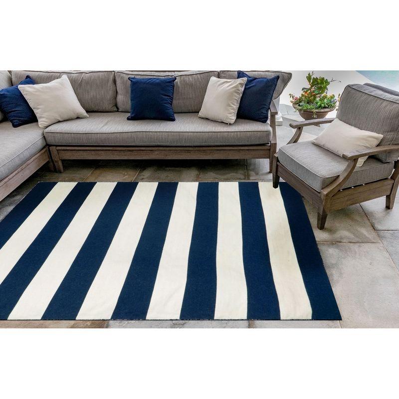 Navy Stripe Synthetic 4' x 6' Reversible Outdoor Rug