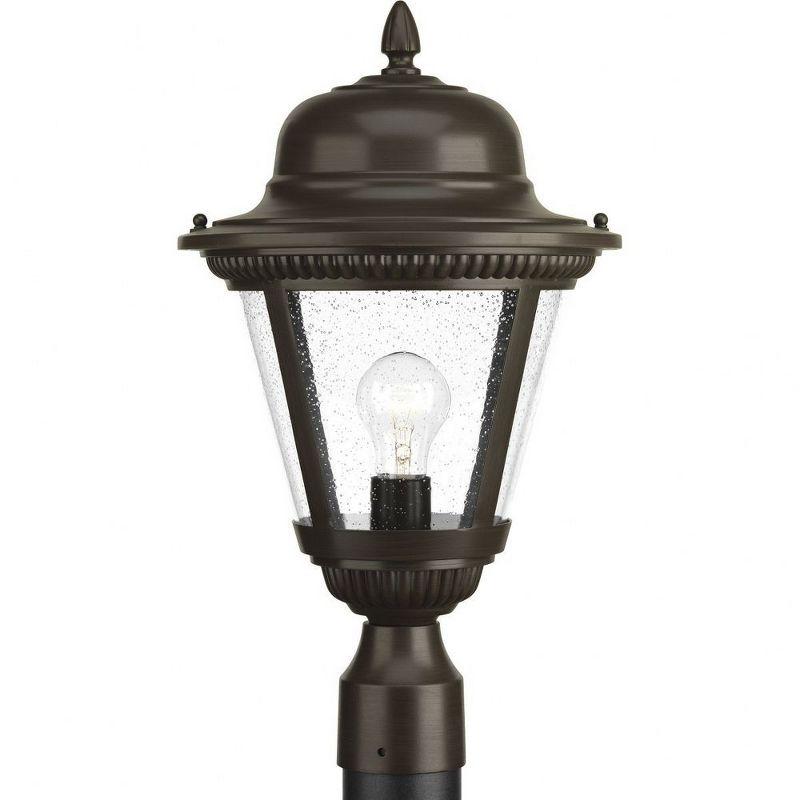 Progress Lighting Westport 1-Light Outdoor Post Lantern in Antique Bronze with Clear Seeded Glass Shade