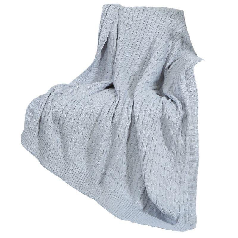 Light Blue Knitted Cable Design Throw Blanket