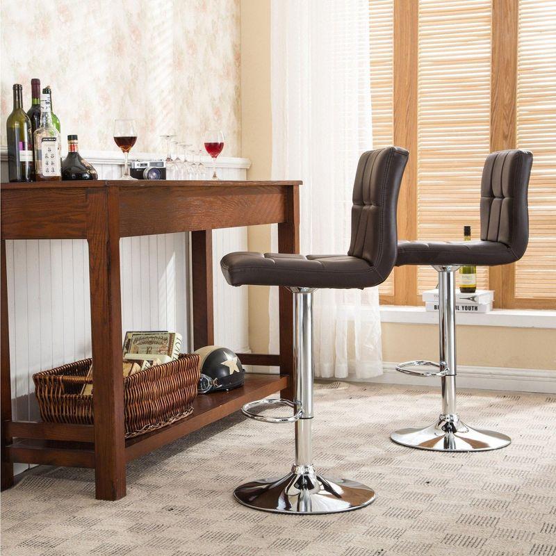 Roundhill Furniture Swivel Elegant PU Leather Modern Adjustable Hydraulic Barstools, Brown, Set of 2