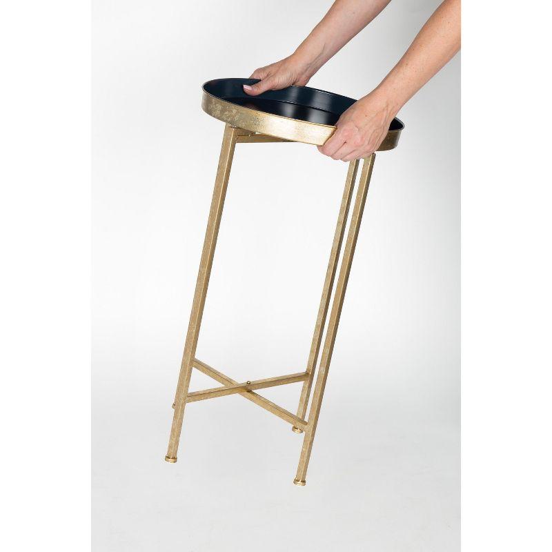 Kate and Laurel Celia Round Metal Tea Table, 14x14x25.75, Gold and Navy Blue