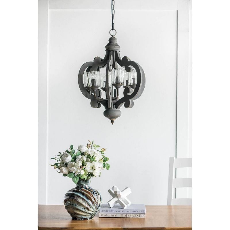 21"x24" 6-Light Wood Chandelier Ceiling Light Gray - A&B Home: No Assembly, UL Listed, Adjustable Height