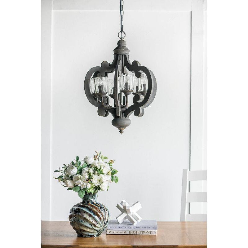 Elegant 6-Light Gray Wood Chandelier with Clear Glass Shades