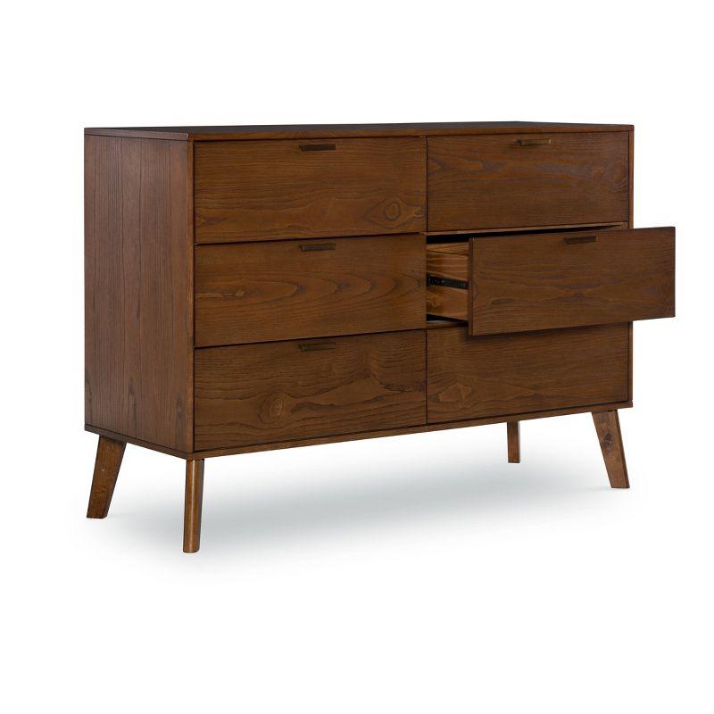 Reid Mid-Century Modern Wood 6 Drawer Chest Dresser Walnut - Linon: Bedroom Storage, Easy-Glide