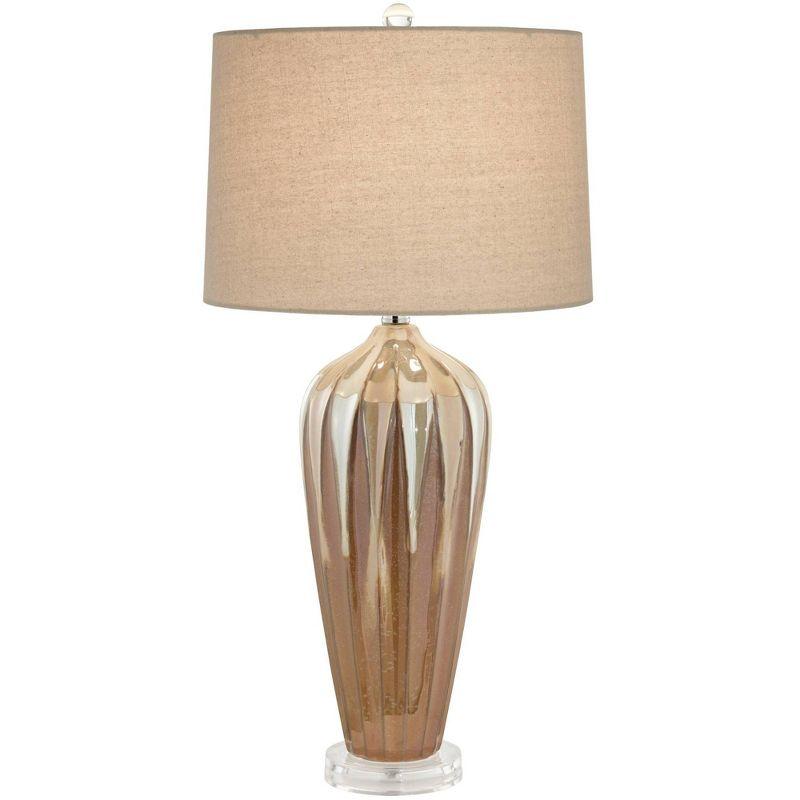 Ivory Drip Glaze Ceramic Table Lamp with Beige Drum Shade