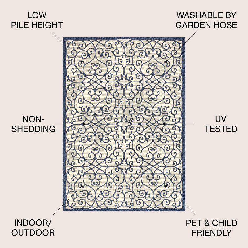 Madrid Navy and Beige Filigree 4' x 6' Synthetic Area Rug