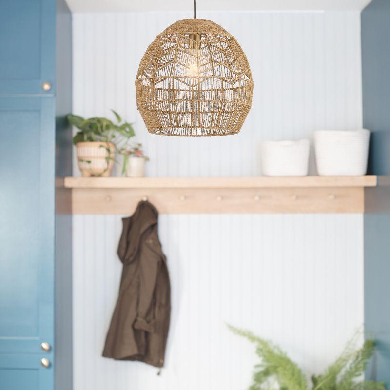 Mistana™ 15.5" Ames Metal and Woven Hemp Rope Hanging Pendant, Brown
