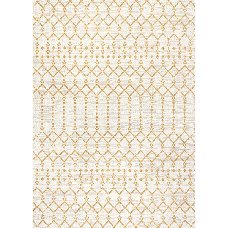 4' x 6' Ourika Moroccan Geometric Textured Weave Indoor/Outdoor Area Rug, Cream/Yellow - JONATHAN Y