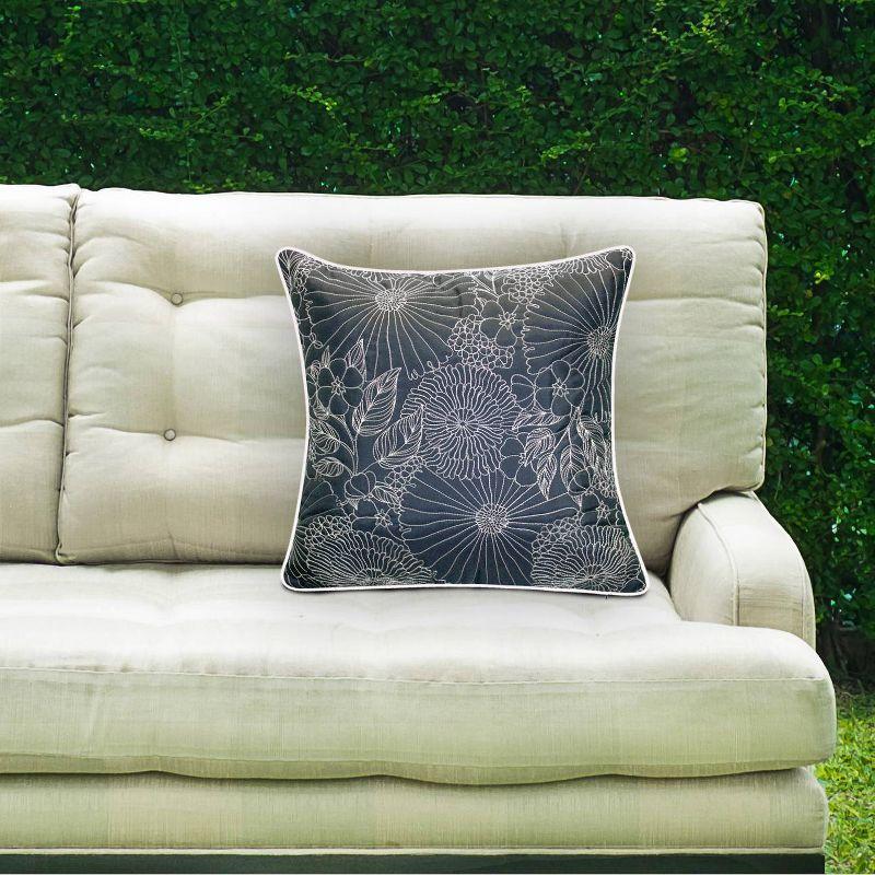 Embroidered Fine Line Floral with Welt Indoor/Outdoor Throw Pillow - Edie@Home