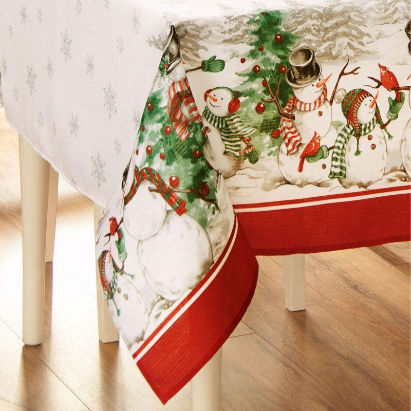 Snowman Winterland Holiday Snowflake Rectangle Tablecloth - Red/Green - 60x102 - Elrene Home Fashions