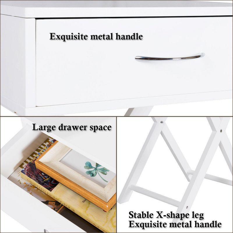 Costway Nightstand X-Shape Drawer Accent side End Table Modern Home Furniture White