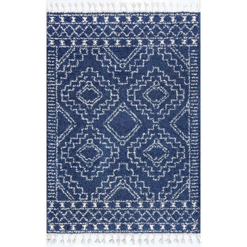 Braided Blue Synthetic 79" Reversible Shag Area Rug