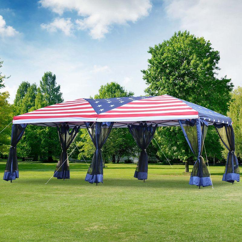 Outsunny 10' x 20' Heavy Duty Pop Up Canopy with 6 Sidewall Mesh Netting, Outdoor Party Event Tent with Oxford Fabric Roof for Backyard Garden Patio