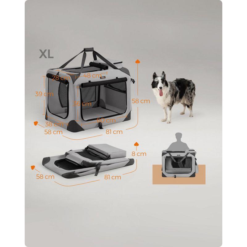 Feandrea 32 Inches Collapsible Soft Dog Crate, Portable Travel Dog Crate, Dog Carrier Kennel with Safety Zippers, Car, Travelling, Smoke Gray