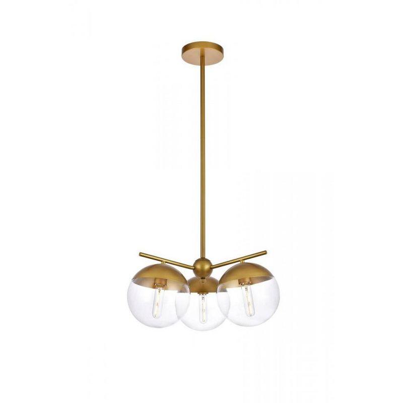 Elegant Lighting Eclipse 3 Lights Brass Pendant With Clear Glass