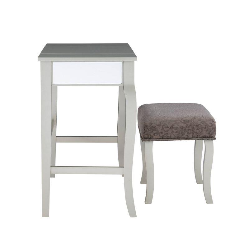 Harper Glam Flip-up Mirror Wood Vanity and Gray Upholstered Stool Mirror and Silver - Linon