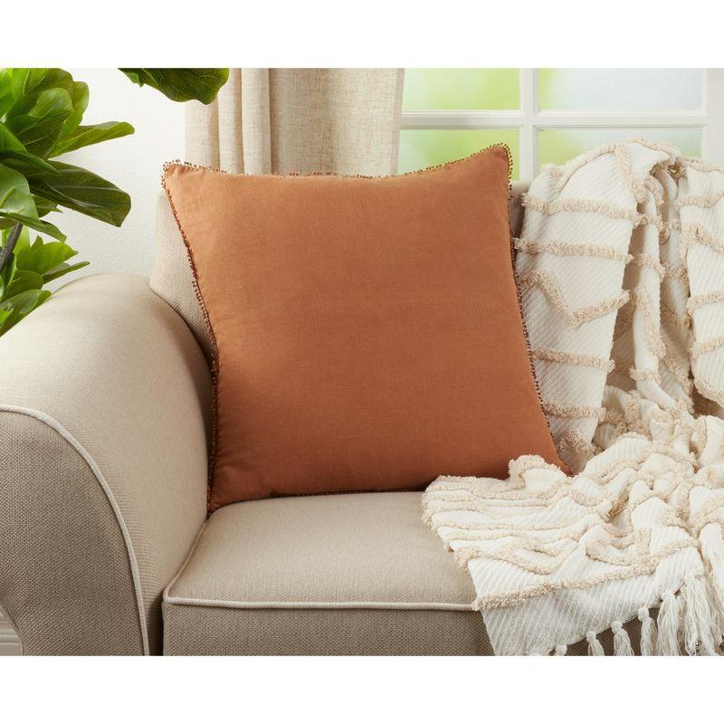 Terracotta Linen 27" Square Pom-Pom Throw Pillow