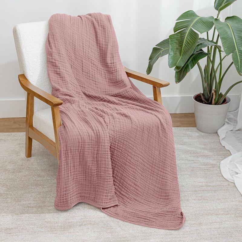 Muslin Blanket for Adults, Extra Large Throw 50" x 60" By Comfy Cubs - Mauve