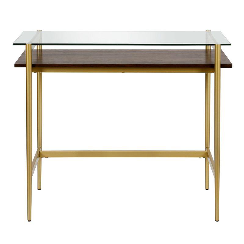 36" Brass Finish Desk with Walnut Shelf - Henn&Hart