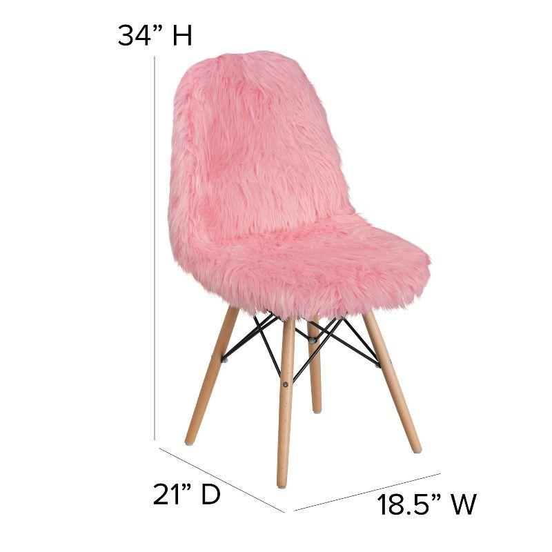 Retro Chic Light Pink Faux Fur Accent Chair with Beechwood Base