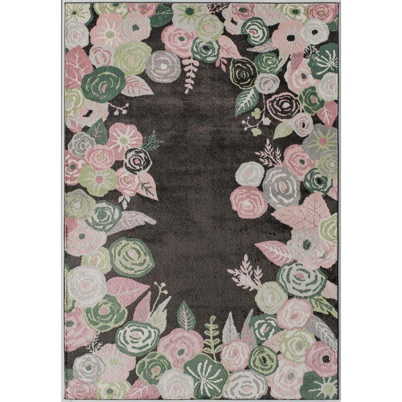 Royal Blossom Pink Onyx Floral Round Synthetic Rug