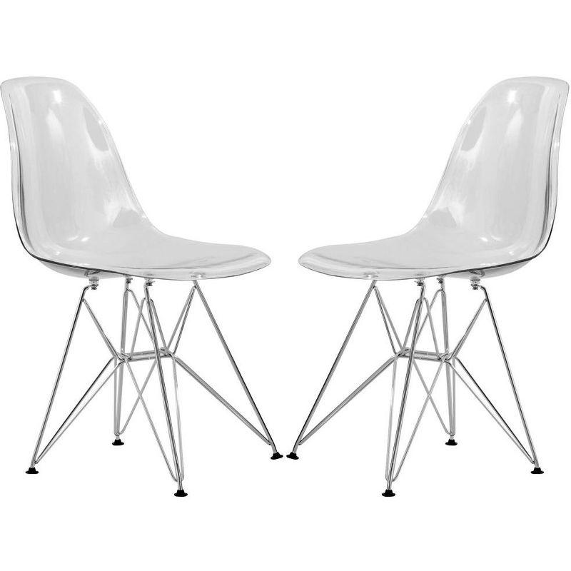 LeisureMod Cresco Modern Acrylic Dining Chairs (Set of 2) – Eiffel Chrome Base, Stylish Accent Chairs for Contemporary Dining Rooms & Kitchen Tables