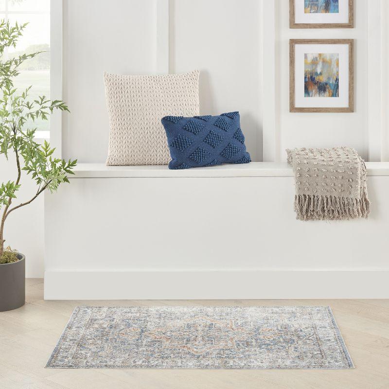 Nourison Astra Machine Washable Vintage Medallion Indoor Bathroom, Kitchen Area Rug Denim Multi 3'3" x 5'