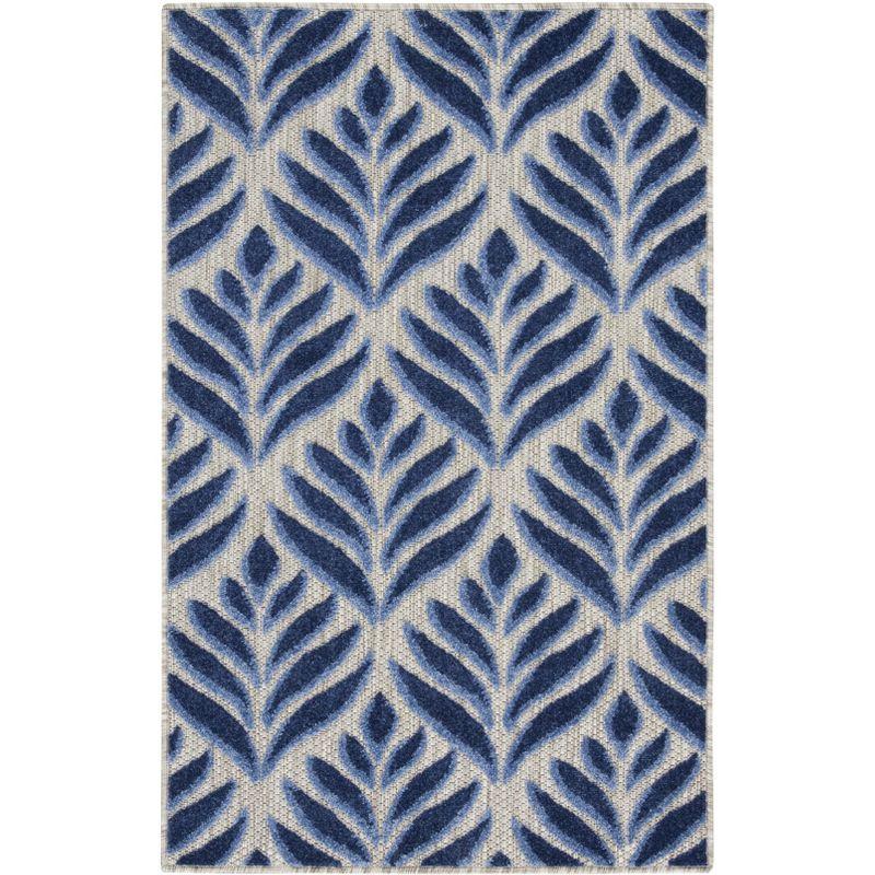 Nourison Aloha Tropical Palm Flatweave High-Low Indoor Outdoor Area Rug Blue 2'8" x 4'