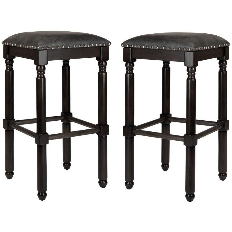 Preston Gray Walnut Backless Bar Stools with Nailhead Trim, Set of 2