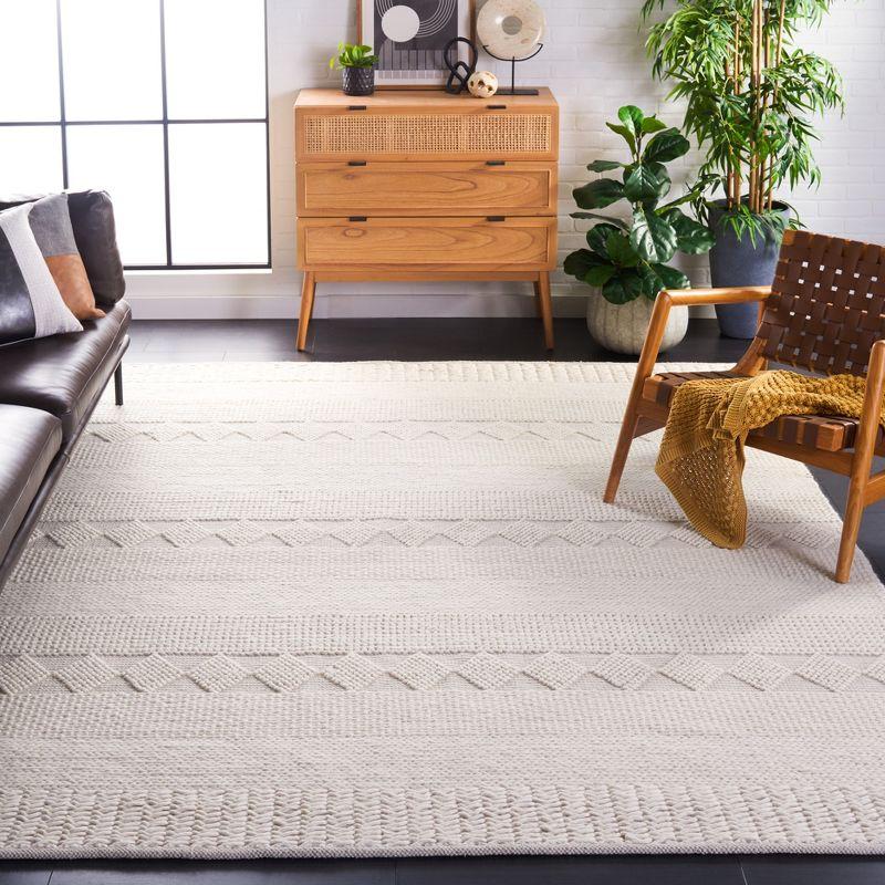 Ivory Flat Woven Hand-Tufted Wool Area Rug, 5' x 8'