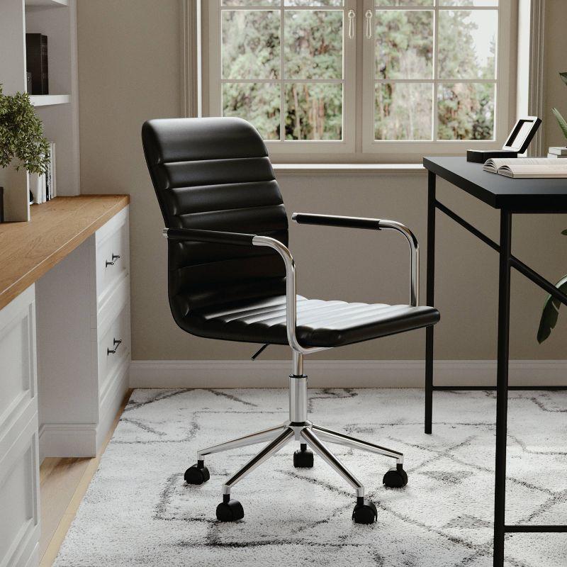 Black Faux Leather Executive Swivel Office Chair with Polished Nickel Frame