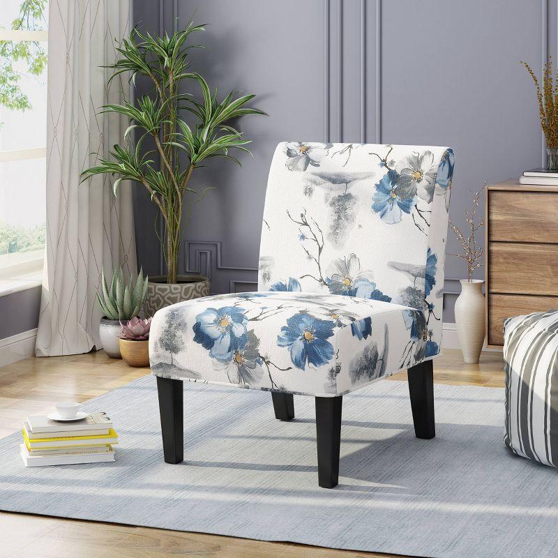 Christopher Knight Home Kassi Accent Chair Blue Floral: Upholstered Slipper Side Chair for Living Room, Rubberwood