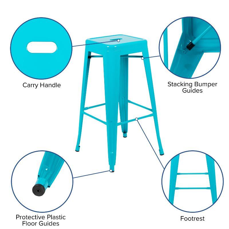 Emma and Oliver 4 Pack 30" High Metal Indoor Bar Stool - Stackable Stool, Teal