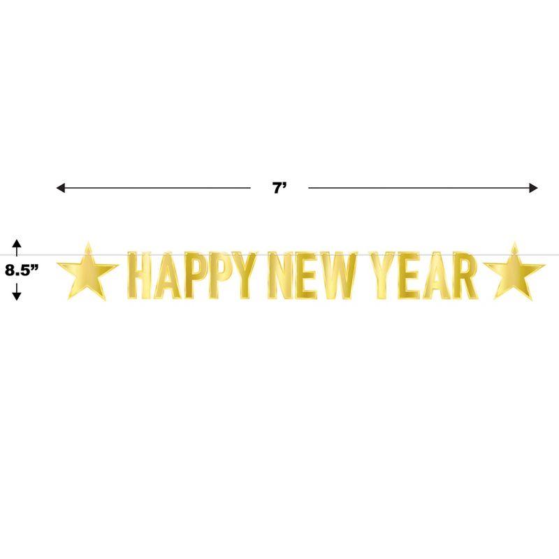 Beistle Happy New Year Streamer, Foil, 8.5" x 7', Gold (2/Pkg) Gold