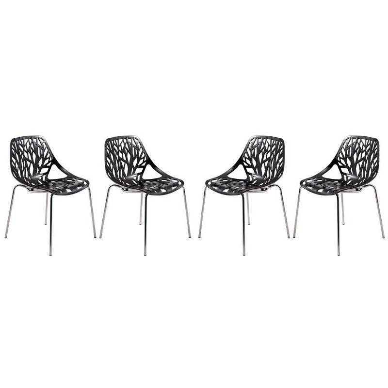 LeisureMod Asbury Stackable Dining Chair, Set of 4 - Black