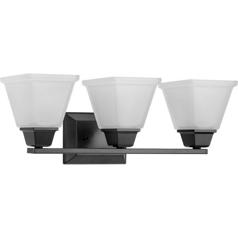 Progress Lighting Clifton Heights 3-Light Bath Vanity Fixture, Matte Black, Etched Square Glass Shade