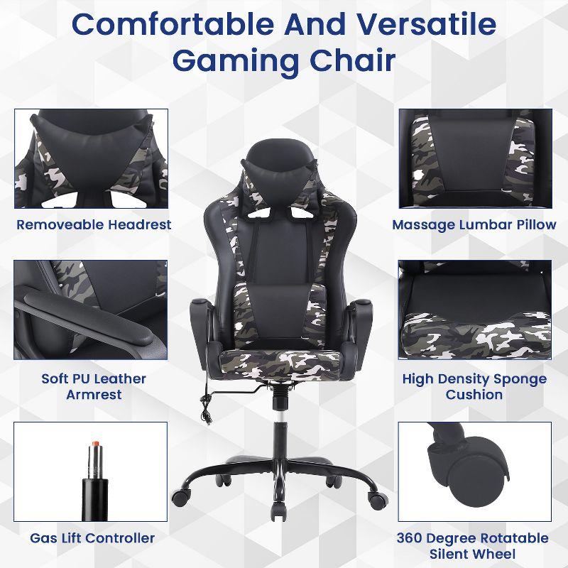 BestMassage Gaming Chair High-Back Office Chair with Lumbar Support Massage Function and PU Leather Rolling Swivel Chair for Adults and Teens, Camo