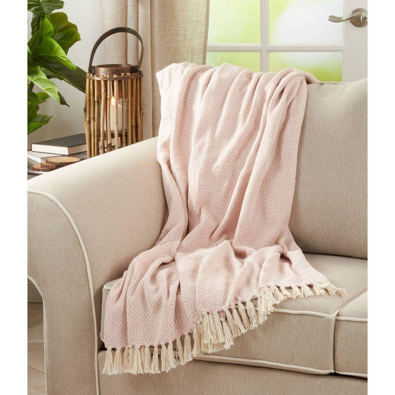 50"x60" Soft Cotton Diamond Weave Throw Blanket Pink - Saro Lifestyle: Year-Round Comfort, Machine Washable, Traditional Style