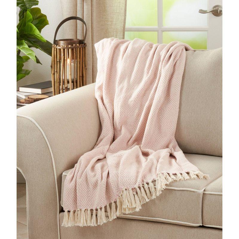 Plush Cotton Diamond Weave Throw Blanket with Tasseled Edges - 50"x60"