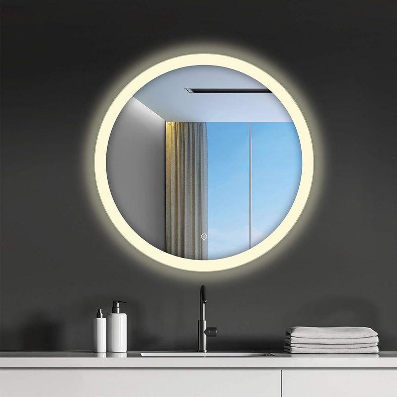 30" Round Frameless LED Bathroom Mirror with Anti-Fog