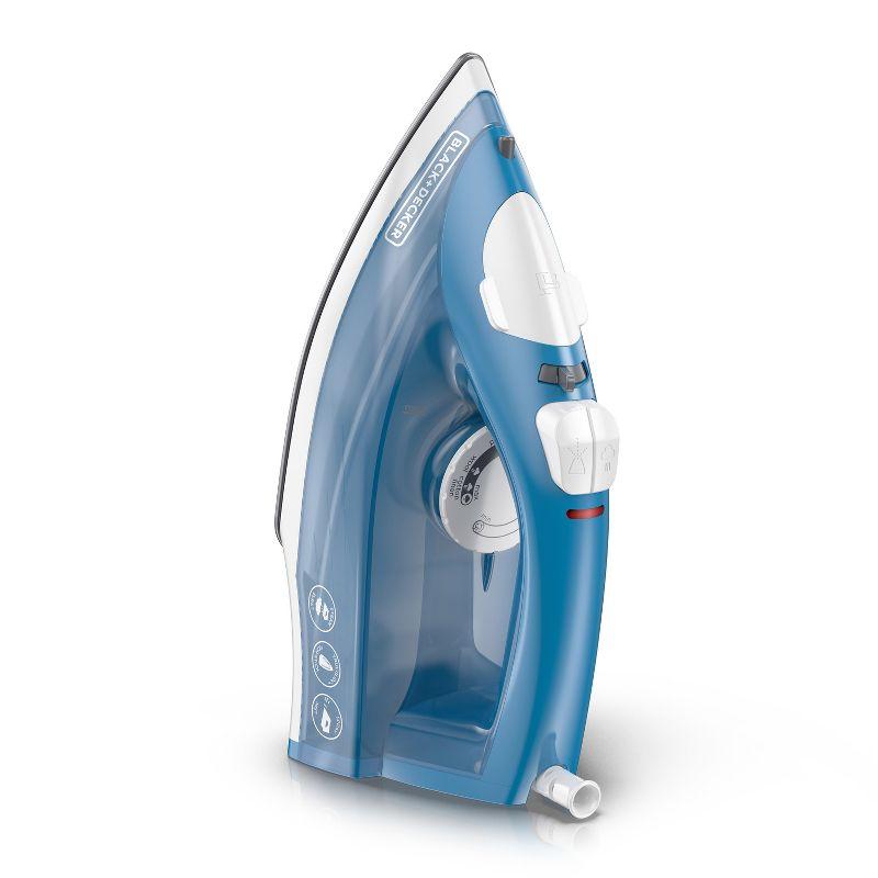 BLACK+DECKER Steam Iron - White: Nonstick Soleplate, Variable Steam, 1200W, Pivoting Cord, 2-Year Warranty, 8ft Cord Length