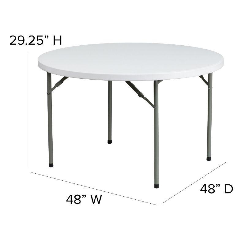 Granite White 4-Foot Round Plastic Folding Table with Gray Legs