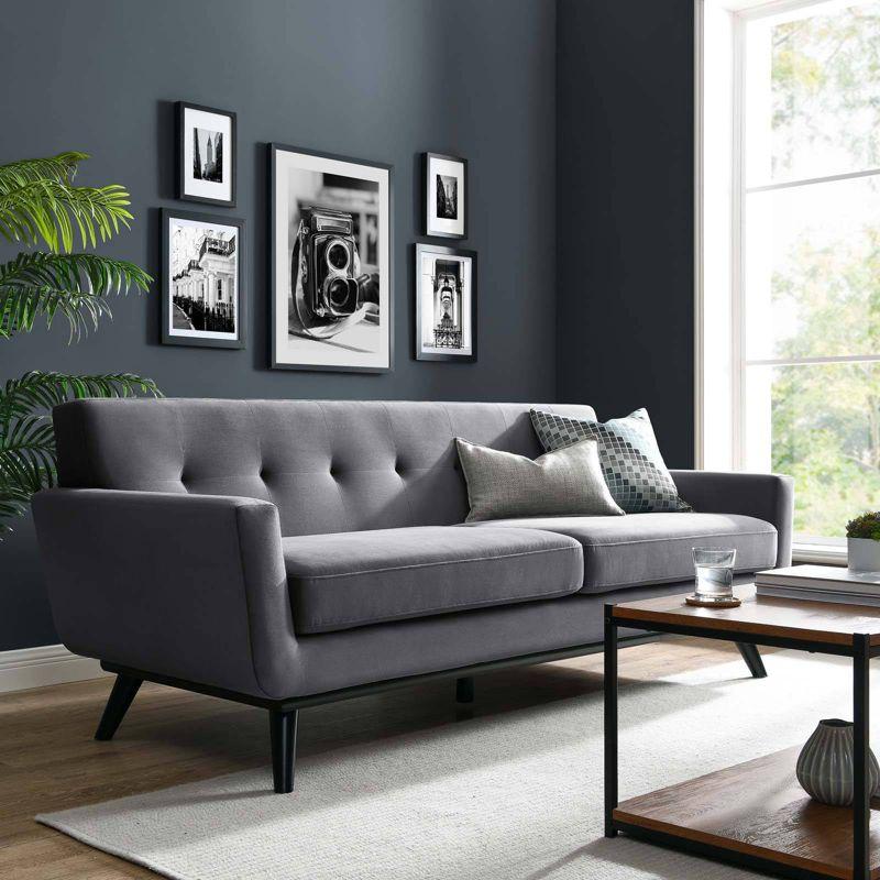 Gray Tufted Velvet Sofa with Removable Cushions, 91"