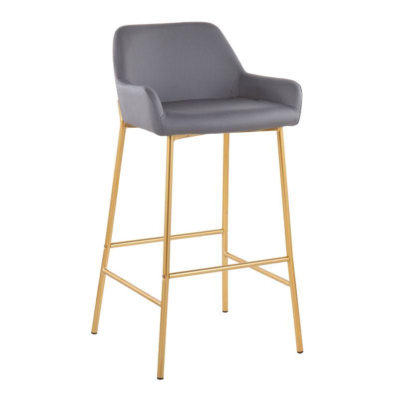Set of 2 Daniella Metal Faux Leather Barstools Gold/Gray - LumiSource: Upholstered, Fixed Height, with Back