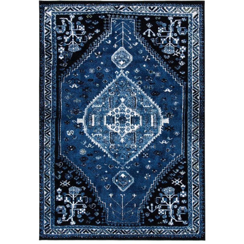 Elegant Vintage Hamadan 31" Hand-Knotted Black Synthetic Area Rug