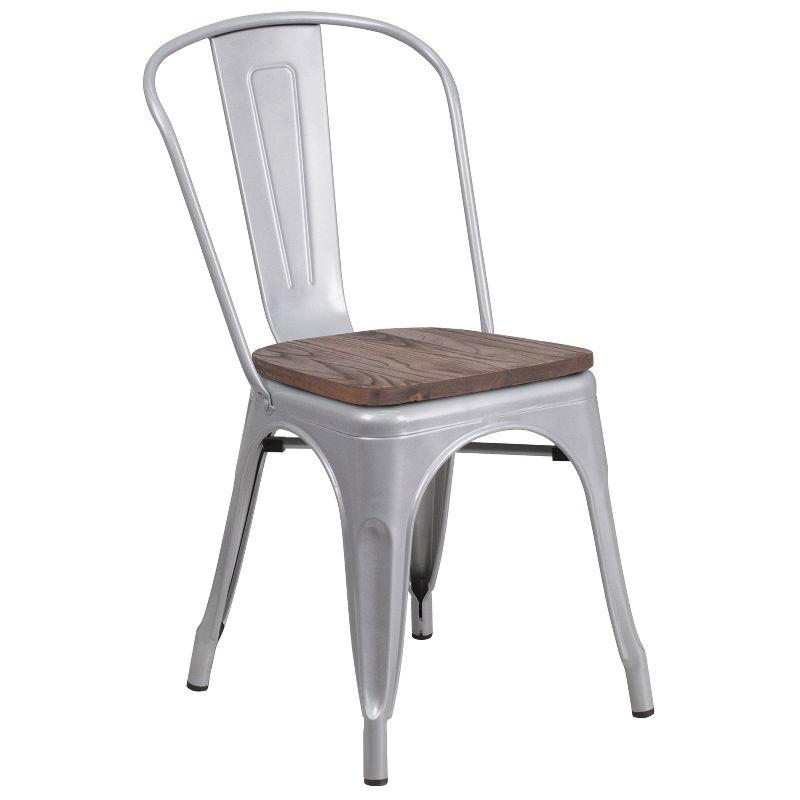 Striling Rustic Walnut Restaurant Chair with Wood Seat & Back and Gray Powder Coat Frame